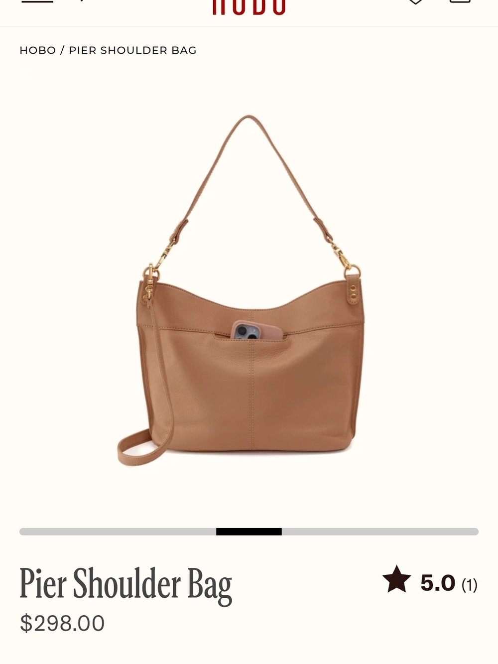 HOBO Peacock Pier Shoulder Crossbody Leather Bag with Gold Accents - Picture 6 of 7